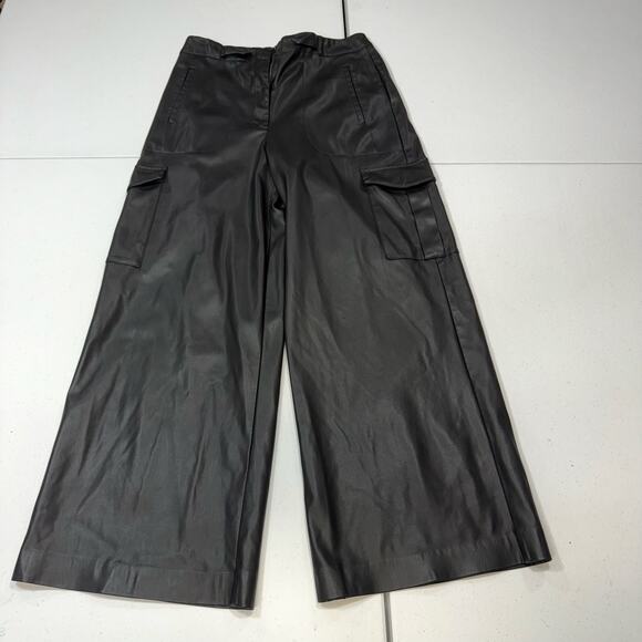 Ronny Kobo Wide Leg Cargo Pants faux leather black  size 10 - Picture 6 of 10